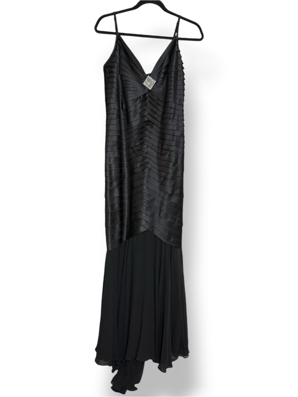 Tadashi Shoji Black Spaghetti Strap Vintage Evening Gown - Picture 7 of 8